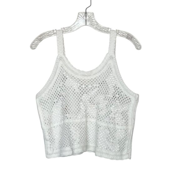 Rebellion Crochet Crop Top Womens Large White New Floral Embroidery - Picture 2 of 9